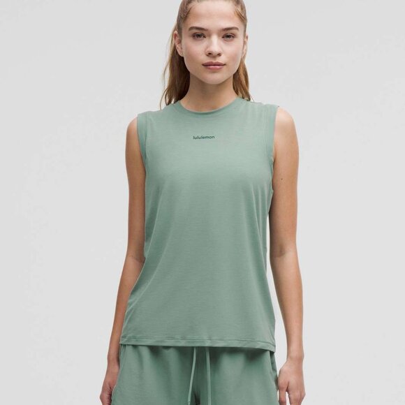 Lululemon Jersey Training Muscle Tank Top Long *Wordmark Crater Blue NWOT 12 $48 - Picture 1 of 3